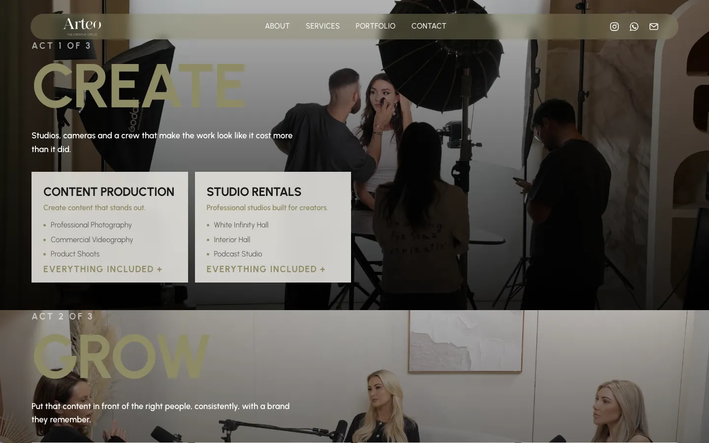 Act 1 of 3, Create: content production and studio rentals
