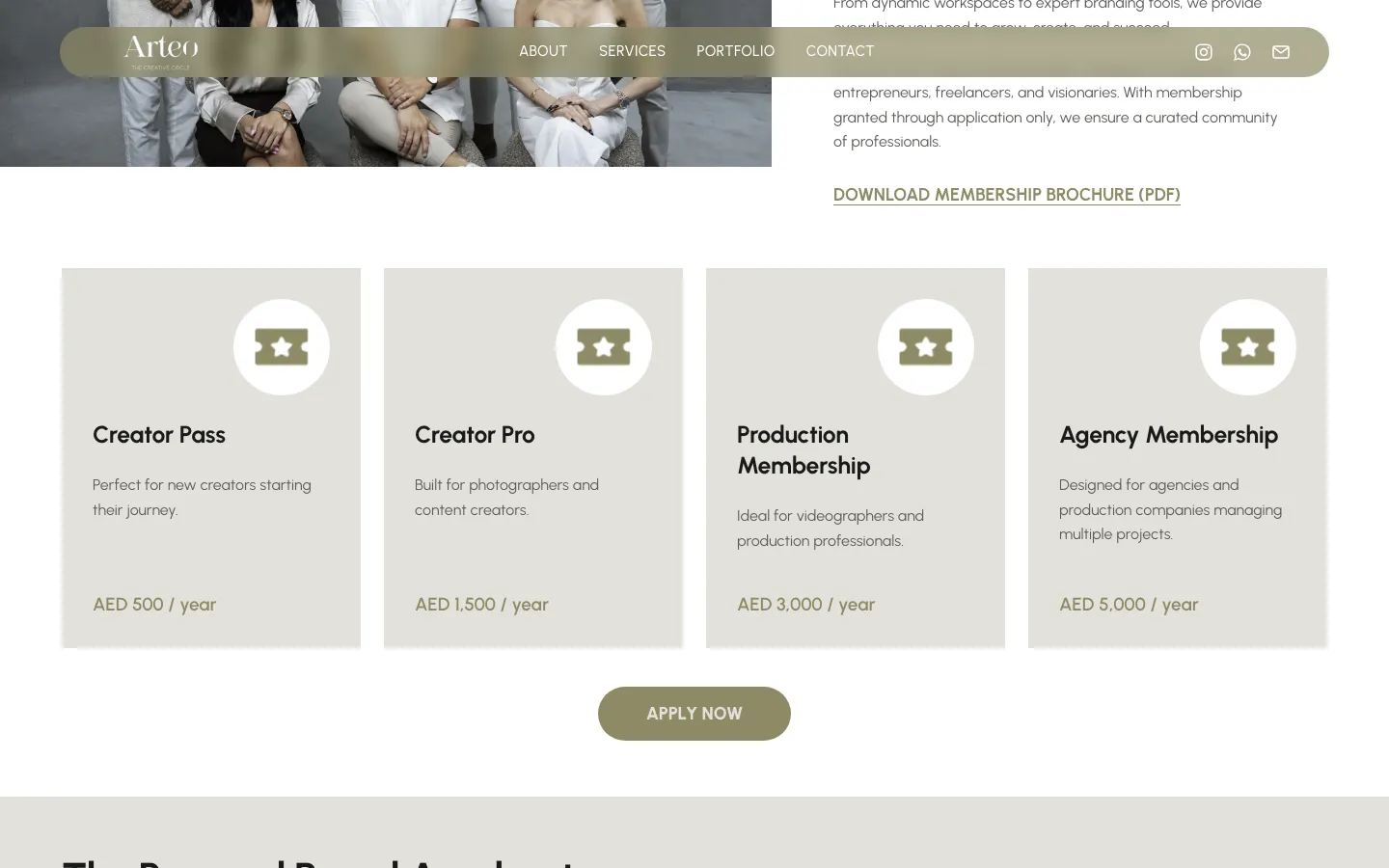 Creative memberships: Creator Pass, Creator Pro, Production Membership and Agency Membership with annual prices