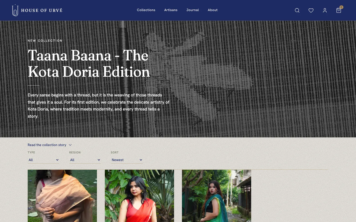 Taana Baana collection page with its story folded away and the pieces below