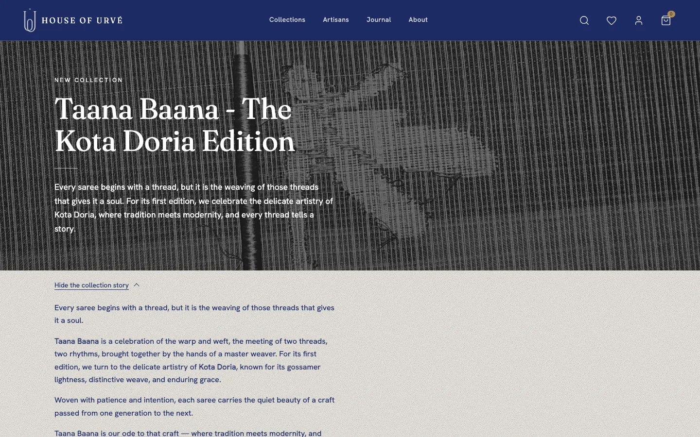 The same page with the collection story opened in full