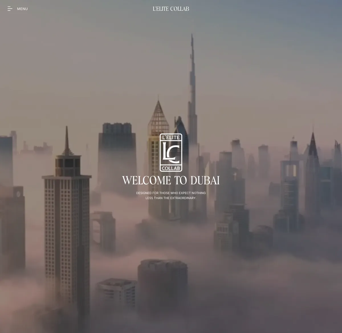 L'Elite Collab home page hero overlooking Dubai