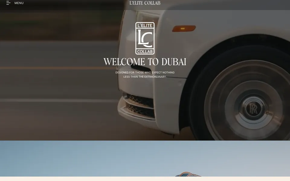 L'Elite Collab home page: the L'Elite Collab crest over the line Welcome to Dubai
