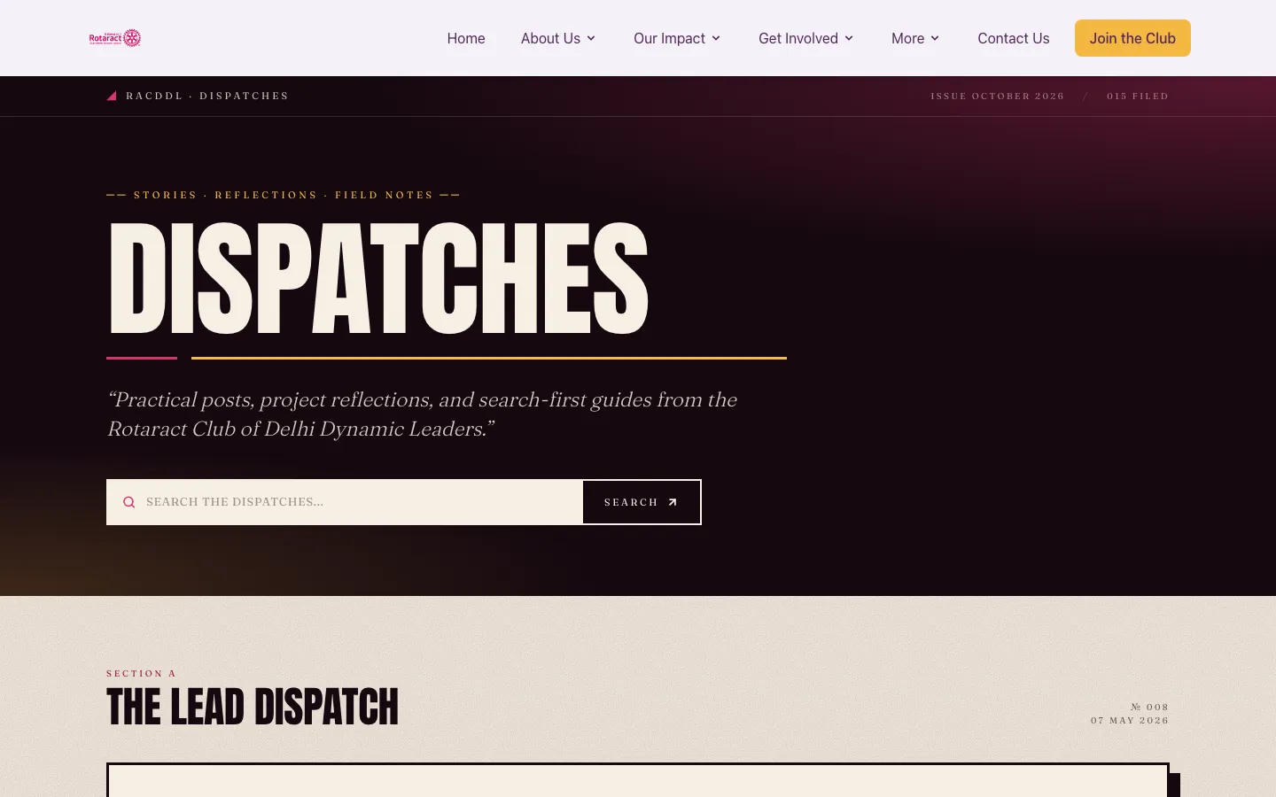 Dispatches: practical posts, project reflections and search-first guides, under the lead dispatch