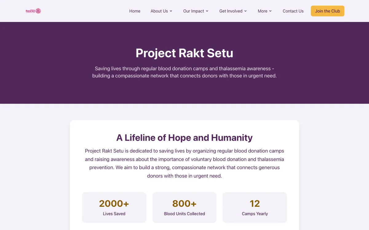 Project Rakt Setu: regular blood donation camps and thalassemia awareness